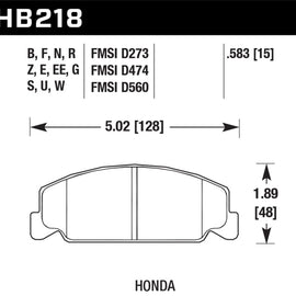 Hawk HP Plus Brake Pads HB218N.583 88-91 Honda CRX Si HB218N.583