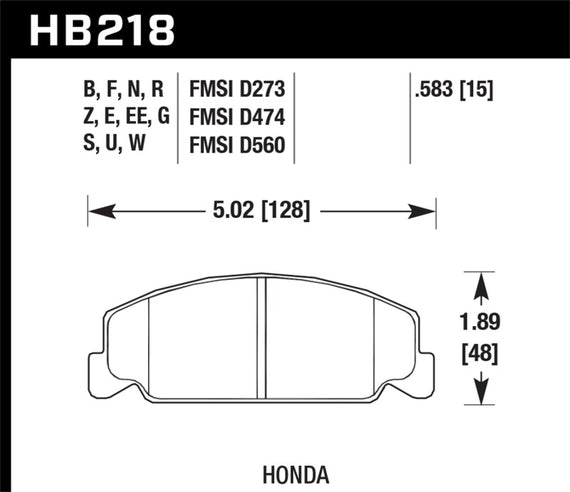 Hawk HPS Performance Street Brake Pads Honda Accord,Civic,Civic del Sol,CRX HB218F.583