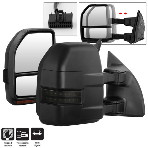 xTune 08-15 Ford Super Duty LED Telescoping Manual Mirrors - Smk (Pair) (MIR-FDSD08S-G4-MA-RSM-SET) 9943119