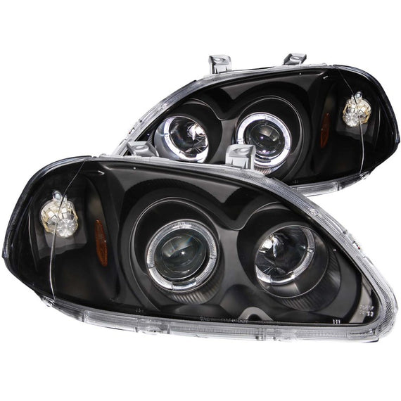 Anzo USA Projector Headlights Black with Halo for Honda Civic 1996-1998 121068