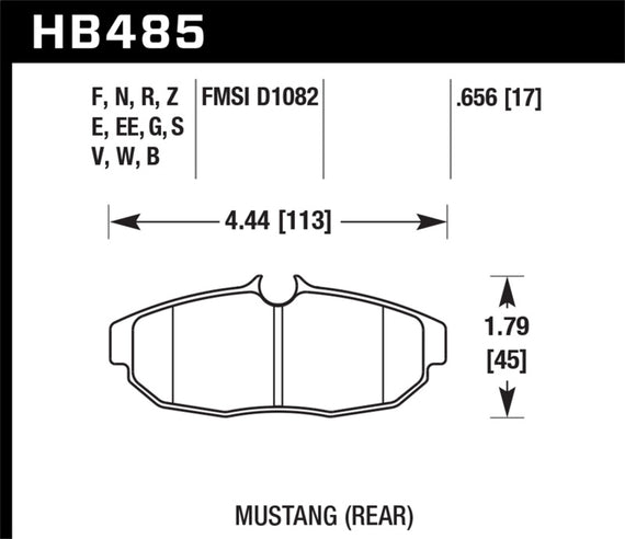 Hawk (HB485N.656) for 05-07 Mustang GT & V6 HP+ Street Rear Brake Pads HB485N.656