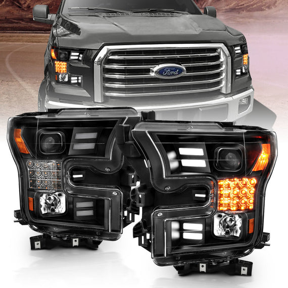 ANZO 15-17 Fits d F-150 Project Headlights w/ Plank Style Design Black w/ Amber 111408