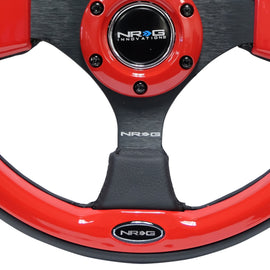 NRG Reinforced Steering Wheel (320mm) Blk w/Red Trim & 5mm 3-Spoke RST-001RD