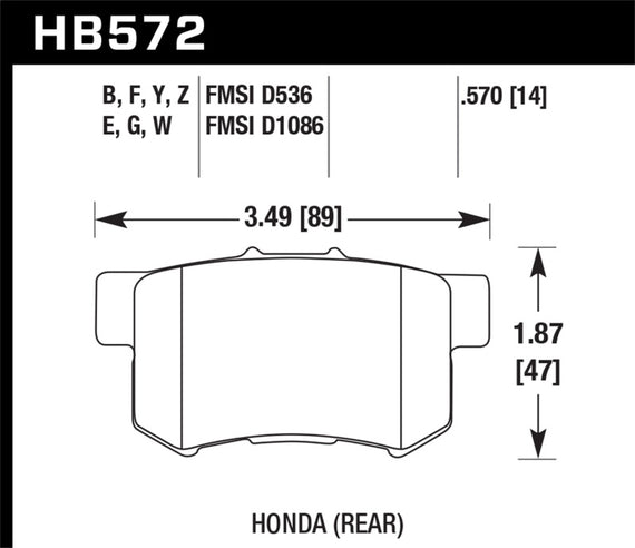 Hawk 02-04 Honda Civic Si / 99-08 Acura TL DTC-60 Race Rear Brake Pads HB572G.570