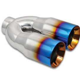 Vibrant 2.5in ID Dual 3.5in OD Round SS Tips (Double Wall, Straight Cut) with Burnt Blue Finish 1339B