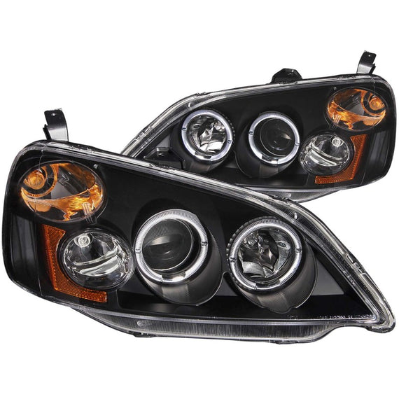 Anzo 121055 Black Projector Headlights with Halo for 01-03 Honda Civic 2/4 Door 121055