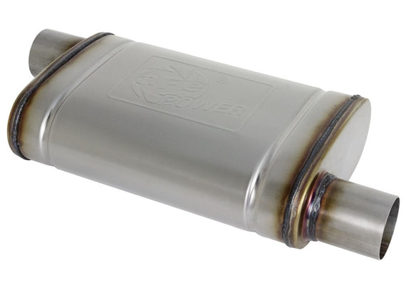 aFe MACH Force-Xp 409 SS Muffler 2.5in Offset Inlet/2.5in Offset Outlet 14in L x 9in W x 4in H Body 49M00028