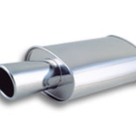 Vibrant StreetPower Turbo Oval Muffler with 4in Round Tip Angle Cut Rolled Edge - 3in inlet I.D. 1042