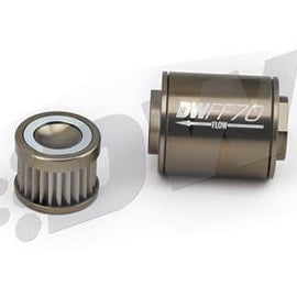 DeatschWerks In-line fuel filter element and housing kit, stainless steel 100 micron,-8AN,70mm. Universal