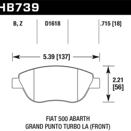 Hawk Front PC Street Brake Pads for 2013 Fiat 500 Abarth  - HB739Z.715 HB739Z.715