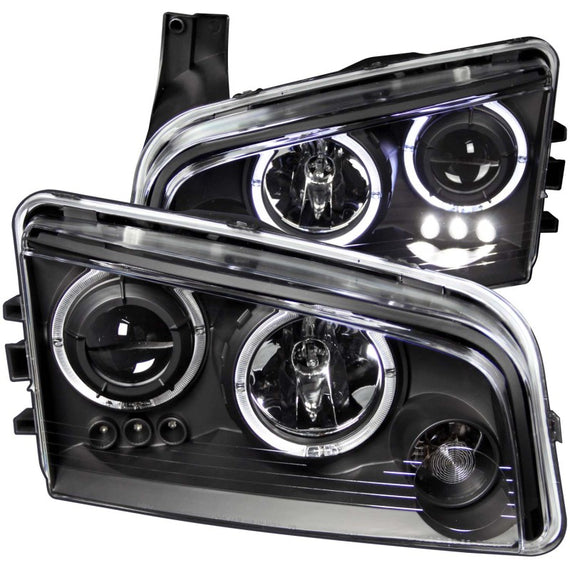 Anzo 121381 Black Clear Lens Projector Headlights w/ Halo/LED for 06-10 Charger 121381