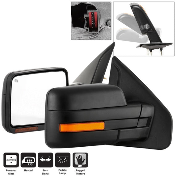 xTune 07-14 Ford F-150 Heated Amber Seq LED Signal OEM Pwr Mirrors (Pair) (MIR-03FF07-G2-PW-RAM-SET) 9943171