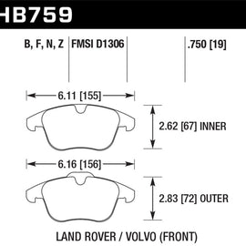 Hawk 11-16 Volvo S60 / 07-16 Volvo S80 (w/ 300mm Rotors) HPS Street Front Brake Pads HB759F.750