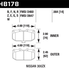 Hawk 89-96 Nissan 300ZX / 89-93 Skyline GT-R / 06-07 Subaru WRX HT-10 Race Front Brake Pads HB178S.564
