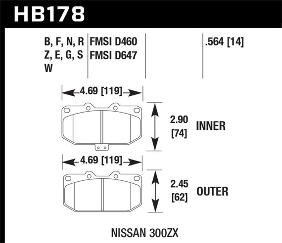 HAWK HB178F.564 HPS Performance Street Brake Pads for Nissan 300zx 1989-1996 Sub HB178F.564