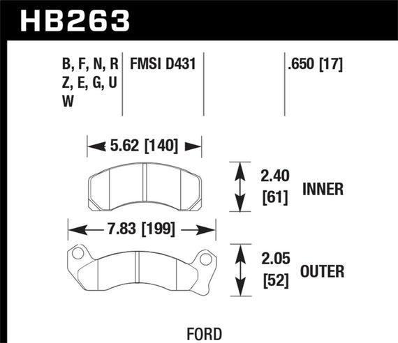 87-93 Mustang GT or LX Hawk Performance Ceramic Brake Pads (Front) HB263Z.650