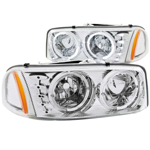 Anzo 111208 Chrome Projector Headlights with Halo and Led for 99-2006 GMC 1500 111208