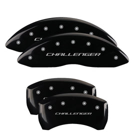 MGP 4 Caliper Covers Engraved Front & Rear Block/Challenger Black finish silver ch 12181SCLBBK