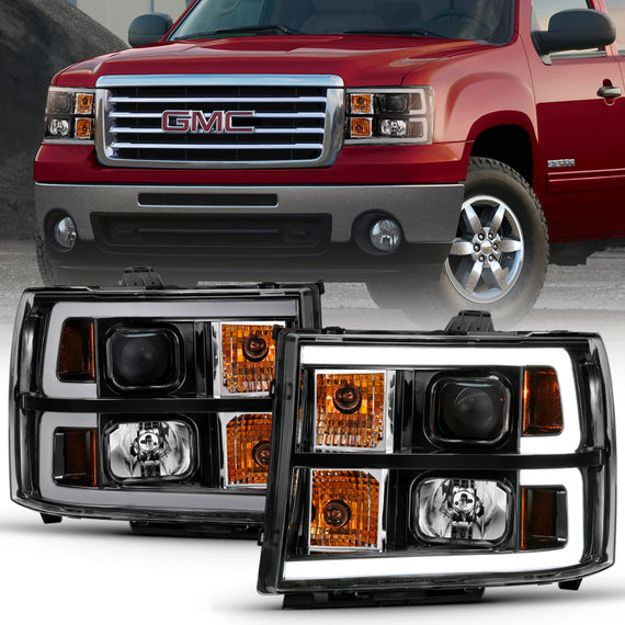 ANZO 2007-2013 GMC Sierra 1500 Projector Headlight Plank Style Black w/ Clear Lens Amber 111482