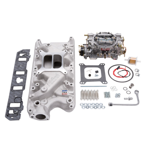 Edelbrock Manifold And Carb Kit Performer Small Block Ford 289-302 Natural Finish 2031