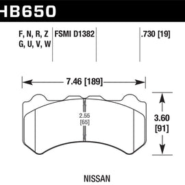 Hawk DTC-60 Motorsports Front Brake Pads for 09-11 Nissan GT-R HB650G.730