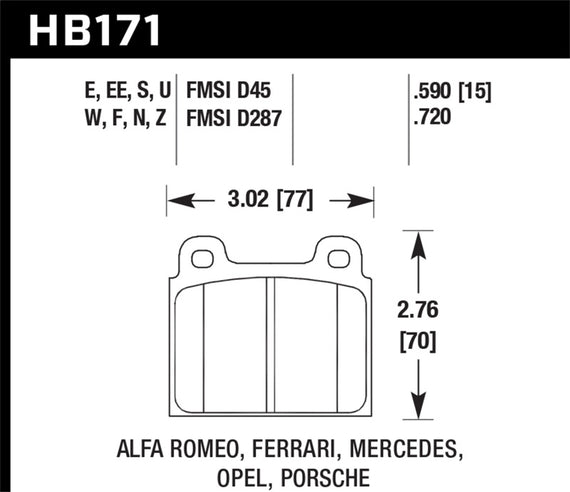 Hawk Motorsports Performance HP Plus Compound Front Brake Pads for 72-89 911 HB171N.590