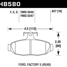 Hawk 86-92 Ford Taurus SHO / 89-92 Ford Thunderbird Super Coupe Blue 9012 Race Rear Brake Pads HB580E.627