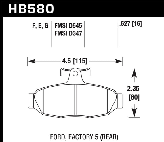 Hawk 86-92 Ford Taurus SHO / 89-92 Ford Thunderbird Super Coupe DTC-60 Race Rear Brake Pads HB580G.627