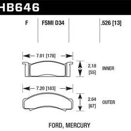 Hawk HPS Performance Street Brake Pads Ford,Mercury Fairlane,Falcon,Mustang,Tori HB646F.526