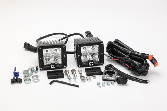 KC HiLiTES C-Series 3in. C3 LED Light 12w Flood Beam (Pair Pack System) - Black 332