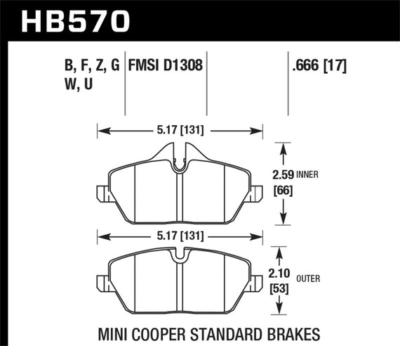 Hawk HPS Brake Pads Fits 07-15 Mini Cooper, 14 BMW i3 HB570F.666 Front HB570F.666
