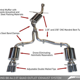 AWE Tuning Catback For A4 2.0T Sedan 2009-2016 2.5-Dual 2.25" Exhaust 3015-42018 3015-42018
