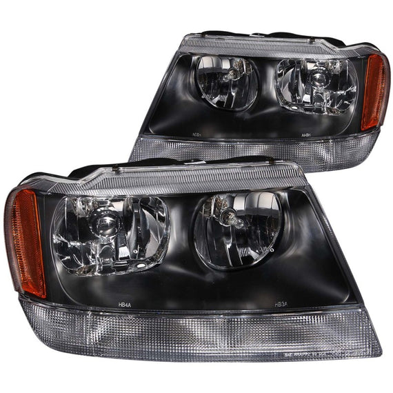 ANZO 1999-2004 Jeep Grand Cherokee Crystal Headlights Black 111042