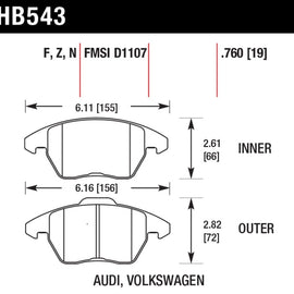 Hawk HP+ Front Brake Pads for 06+ GTI / 06+ A3 Quattro - HB543N.760 HB543N.760