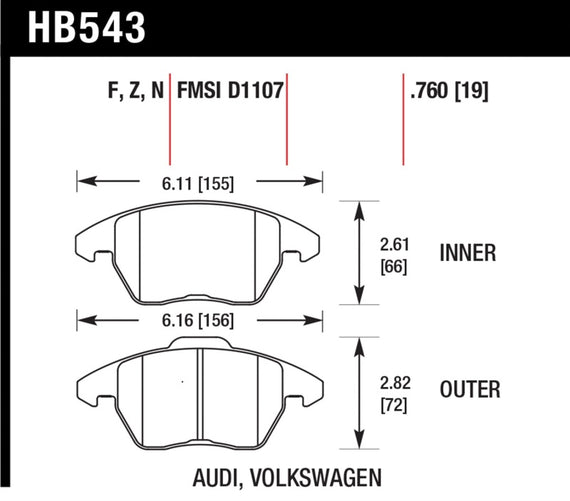 Hawk HP+ Front Brake Pads for 06+ GTI / 06+ A3 Quattro - HB543N.760 HB543N.760