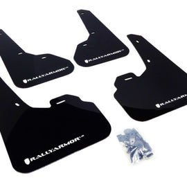 Rally Armor Mud Flaps Guards for 10-13 Mazda3 Mazdaspeed 3 (Black w/White Logo) MF17-UR-BLK/WH