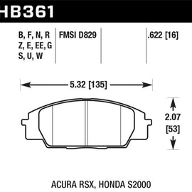 Hawk DTC-70 Front Brake Pads 2000-2008 Honda S2000 HB361U.622 HB361U.622