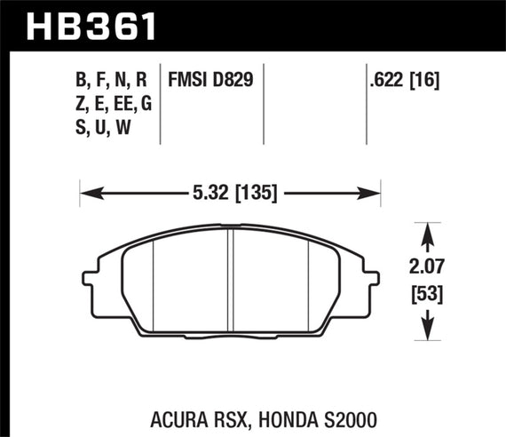 Hawk DTC-70 Front Brake Pads 2000-2008 Honda S2000 HB361U.622 HB361U.622