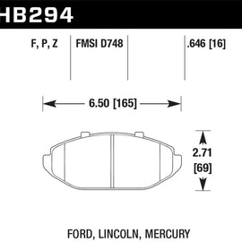 Hawk HB294F.646 Front HPS Brake Pads for Lincoln Town Car with Steel Piston HB294F.646