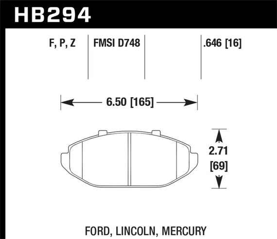 Hawk HB294F.646 Front HPS Brake Pads for Lincoln Town Car with Steel Piston HB294F.646