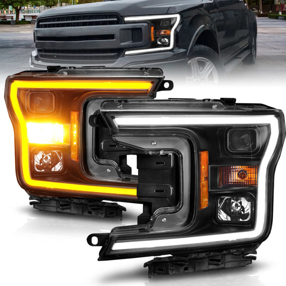 Anzo Projector Light Bar Style Switchback Headlights Black For 18-20 Ford F-150 111509
