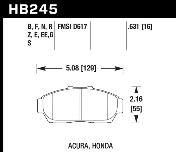 Hawk HP Plus Brake Pads HB245N.631 94-01 Acura Integra HB245N.631
