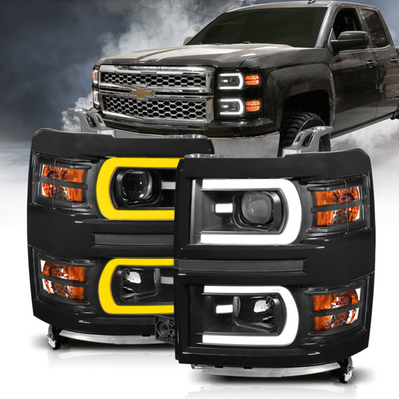 Anzo 111412 Black Switchback Projector Headlights for 2014-2015 Silverado 1500 111412