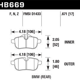 Hawk 09-12 BMW Z4 Performance Ceramic Rear Street Brake Pads HB669Z.671