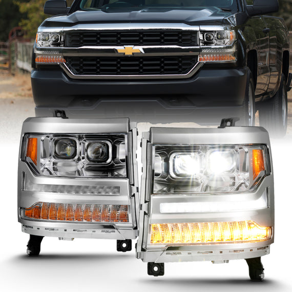 Anzo 111421 LED Projector Headlight Chrome w/Amber For 16-18 Silverado 1500 NEW 111421