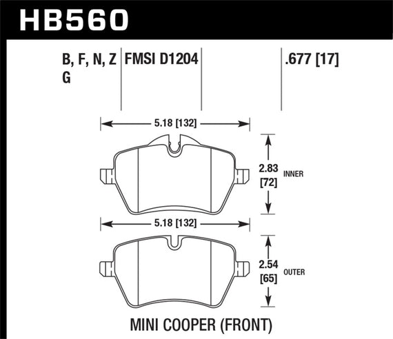 Disc Brake Pad Set-Base, Natural Front Hawk Perf HB560Z.677 HB560Z.677