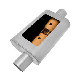 Gibson MWA Superflow Offset/Center Oval Muffler - 4x9x14in/2.5in Inlet/2.5in Outlet - Stainless BM0101