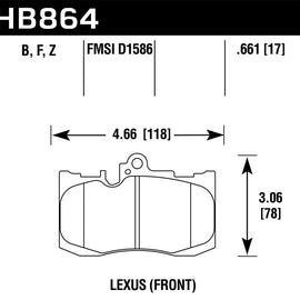 Hawk 13-17 Lexus GS350/GS350 F Sport / 12-17 Lexus IS350 Performance Ceramic Street Front Brake Pads HB864Z.661