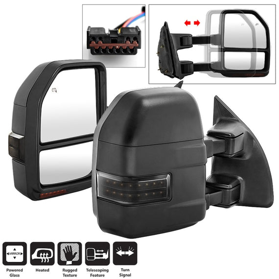 xTune 99-07 Ford SuperDuty Heated LED Telescoping Pwr Mirrors-Smk (Pair) (MIR-FDSD99S-G4-PW-RSM-SET) 9943157
