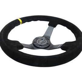 NRG Reinforced Steering Wheel (350mm / 3in. Deep) Blk Suede/X-Stitch w/5mm Blk Spoke & Yellow CM RST-036MB-S-Y